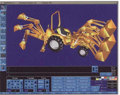 MDI’s ADAMS being used to analyze a front-end loader and backhoe