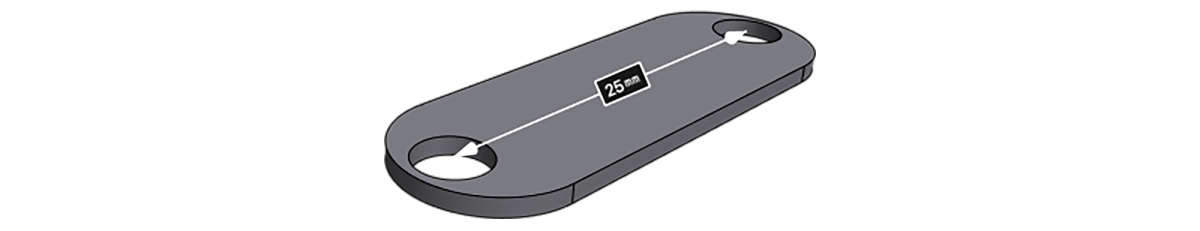 A simple part with two holes and the measured distance of 25 mms between them