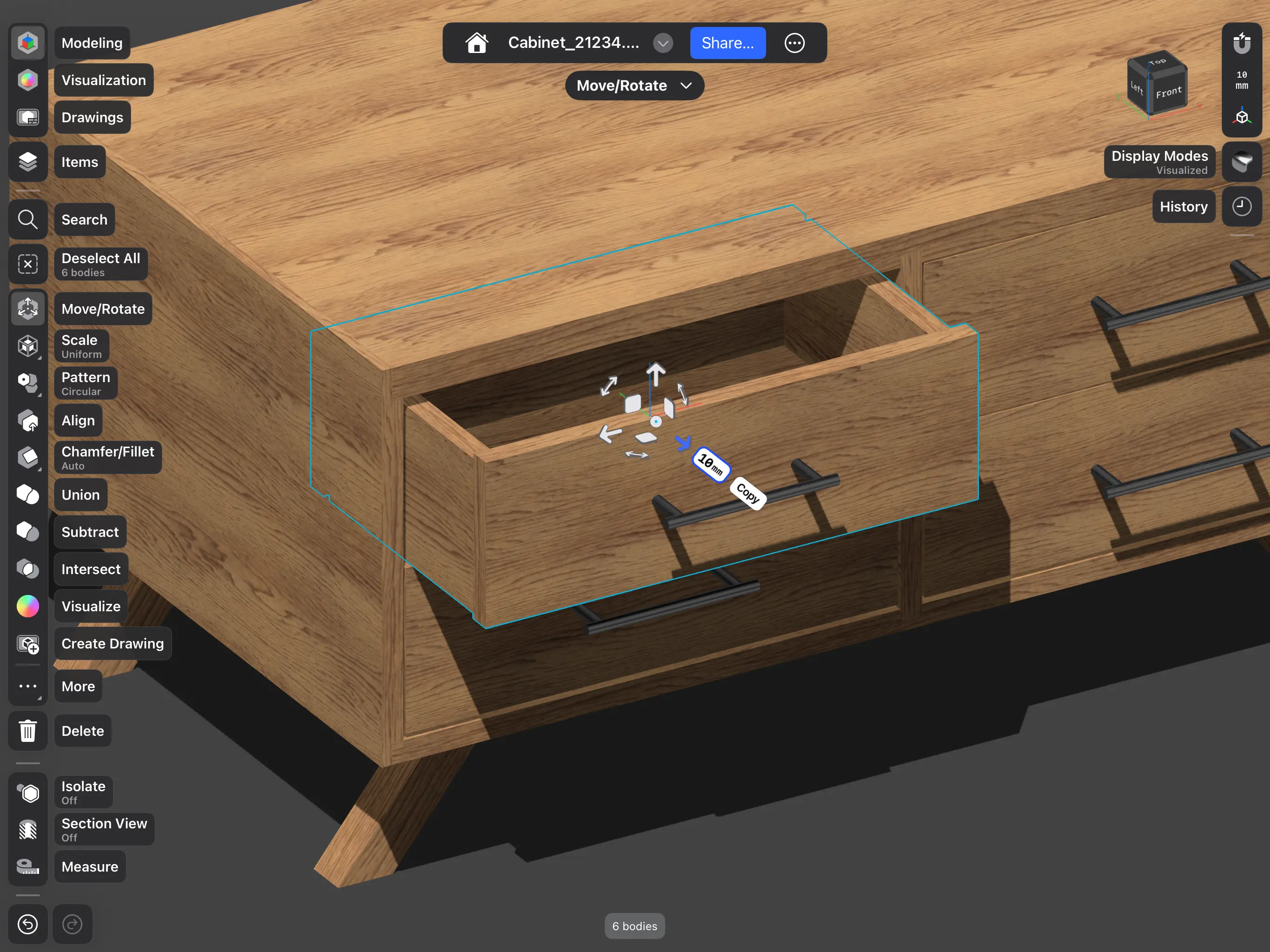 Model of a wood cabinet in shapr3d furniture design software