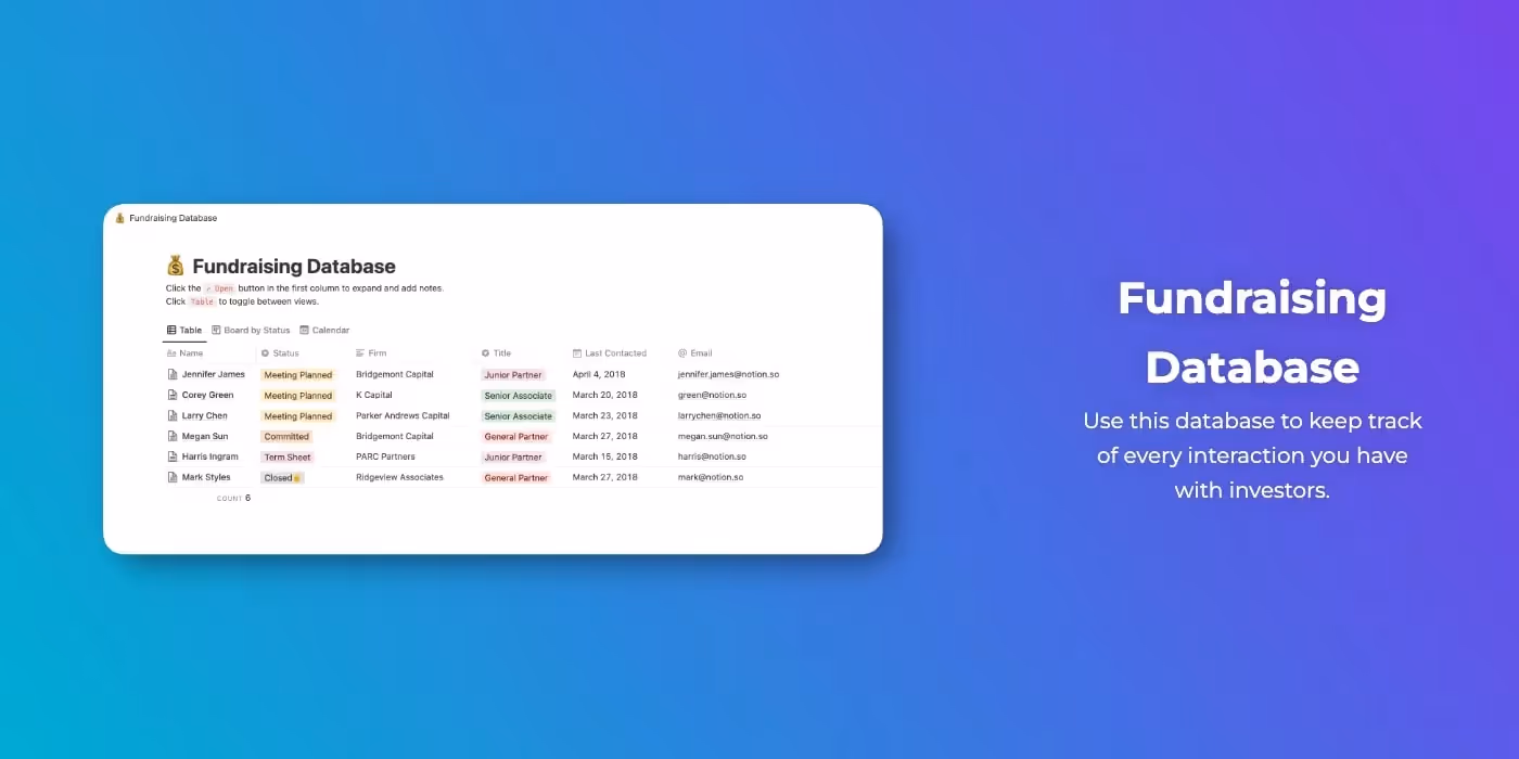 Aesthetic Notion Templates - Fundraising Database