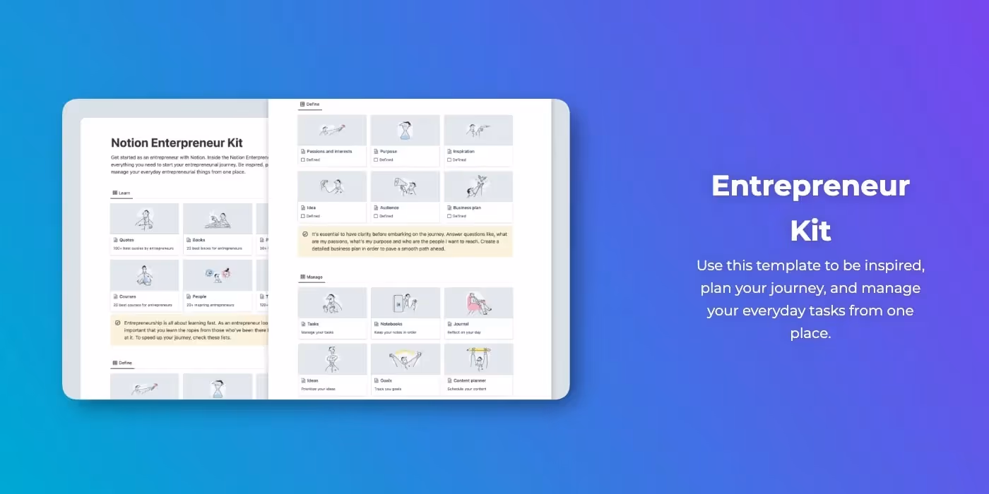 Aesthetic Notion Templates - Entrepreneur Kit