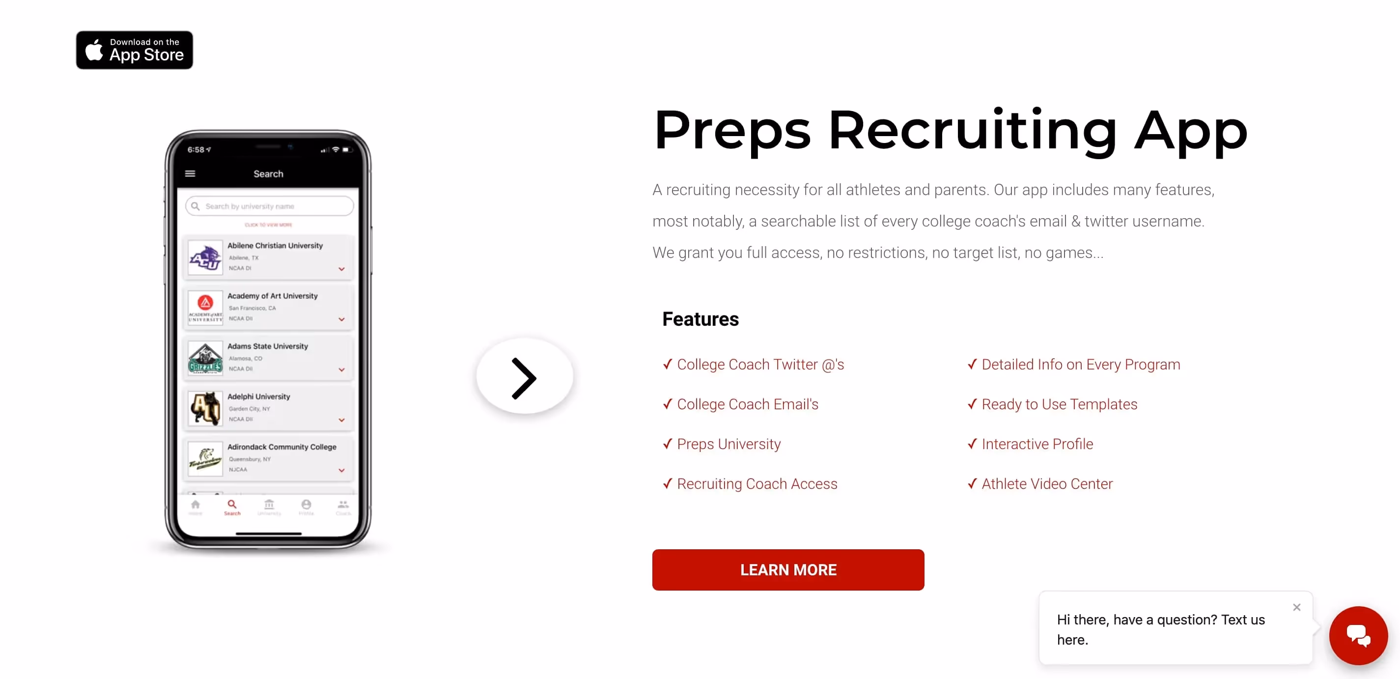 Adalo App Examples - Preps Recruiting