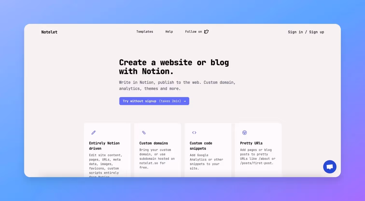 Notion Website Builders - Notelet