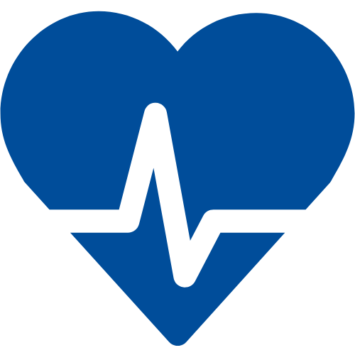 Blue heart icon with a black electrocardiogram line running through the center.