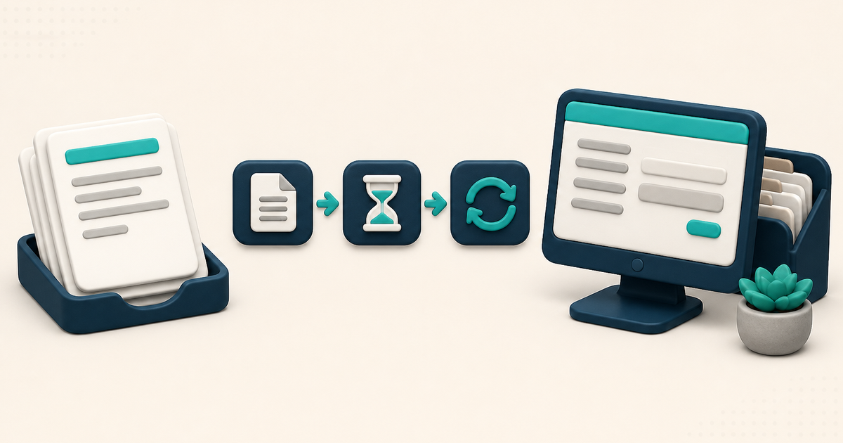 Illustration of a generic remittance and claims-processing workflow with no readable names, no PHI, and no government-form copy.