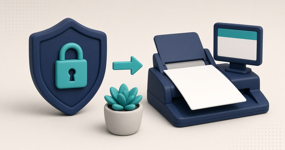 Windows firewall shield next to a scanner for ElderSuite Scan Manager