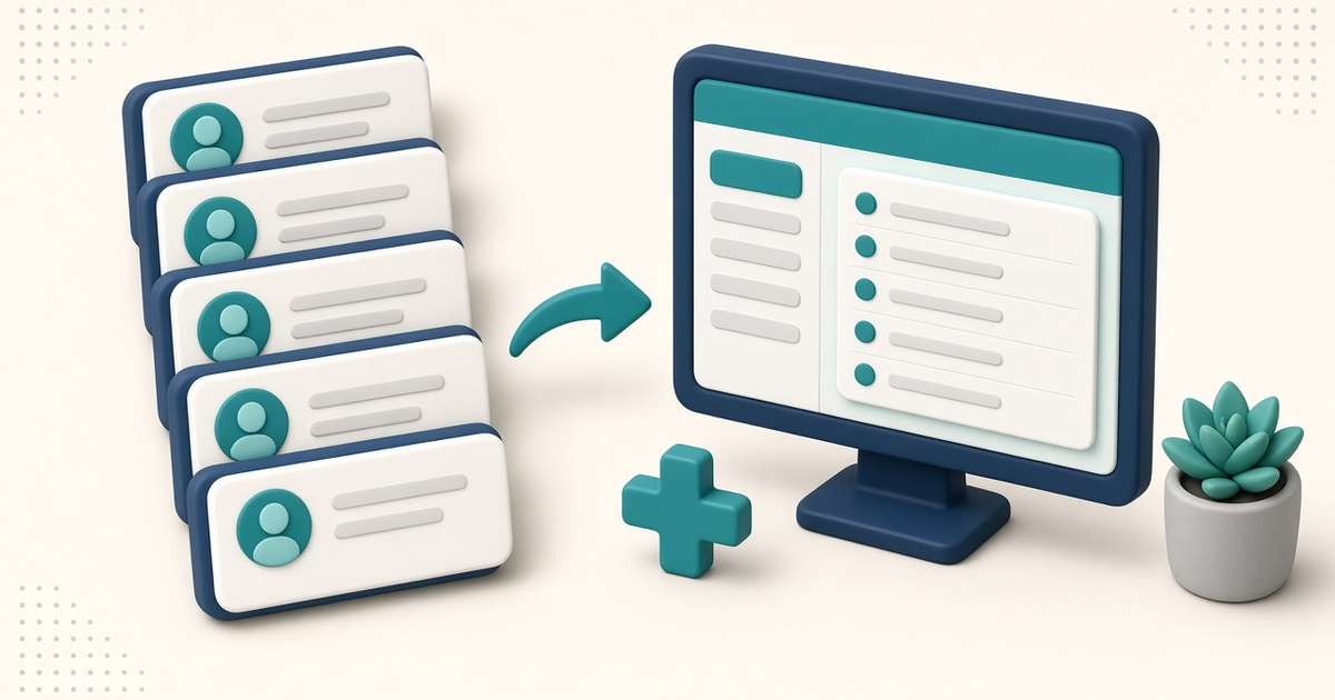Illustration of a calm case-worker contacts list beside a generic client folder and a simple ElderSuite-style Client Center Related Activities screen, with no readable names or PHI.