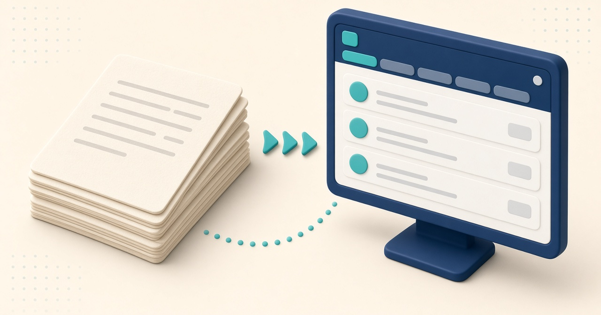 Illustration of a generic monthly claim form flowing into a simple ElderSuite-style Report Center Nutrition Reports screen, with no readable client names or meal counts.