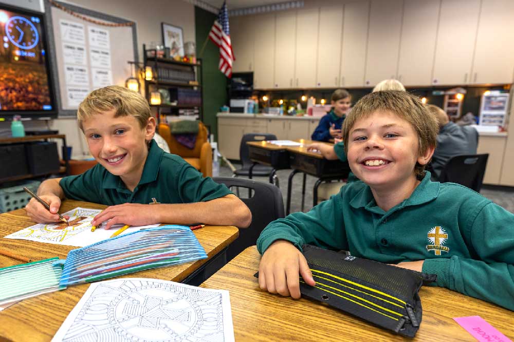 elementary students working on project