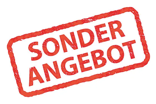 Roter Stempel mit dem Text Sonderangebot auf weißem Hintergrund.