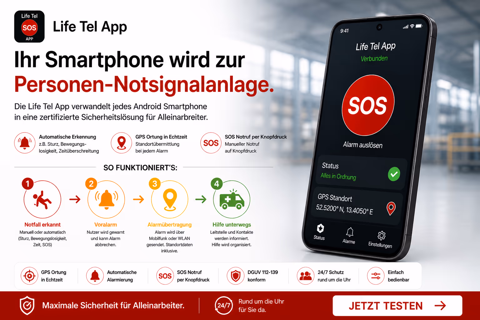 Personen Notsignal Gerät mit Notfall App