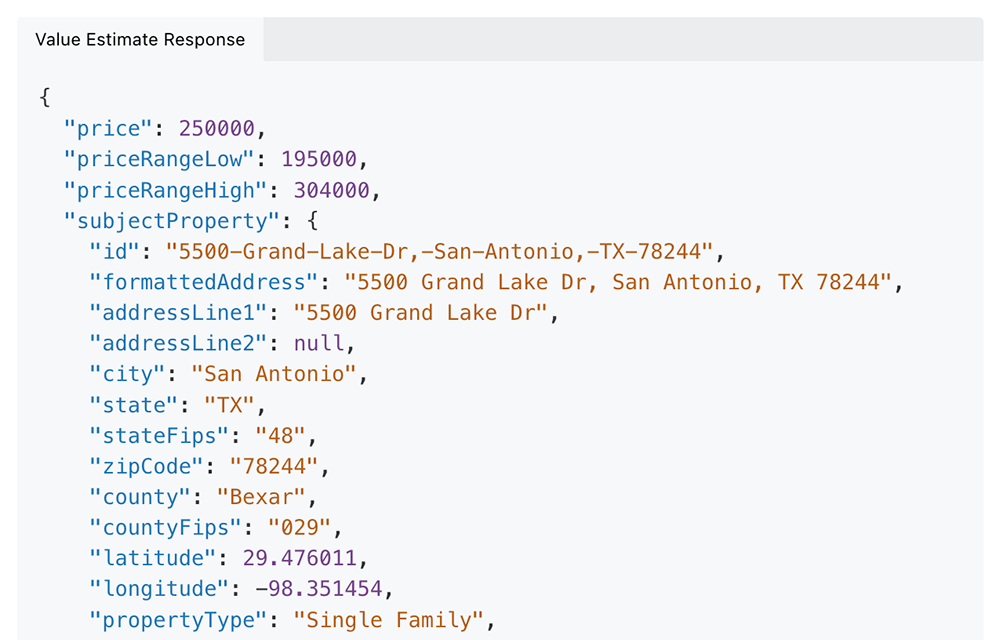 Retrieve subject property data through the AVM endpoints