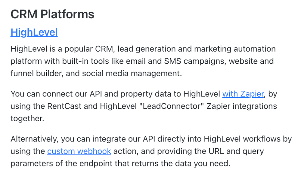 View integration guides for automation, CRM and website builder platforms