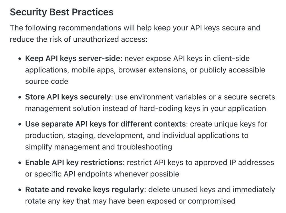Learn about best practices, API key restrictions and request logging controls
