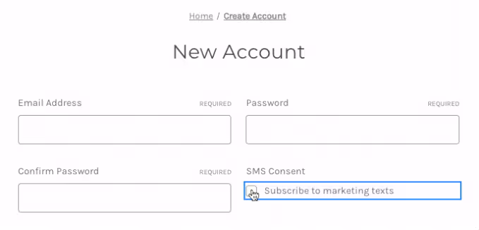 BigCommerce opt-in form with SMS consent checkbox