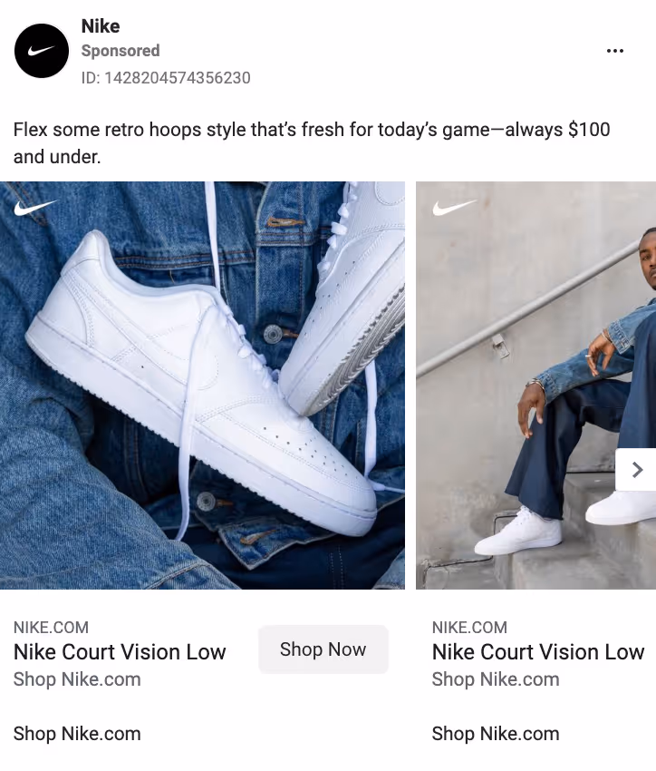 nike facebook ad remarketing example