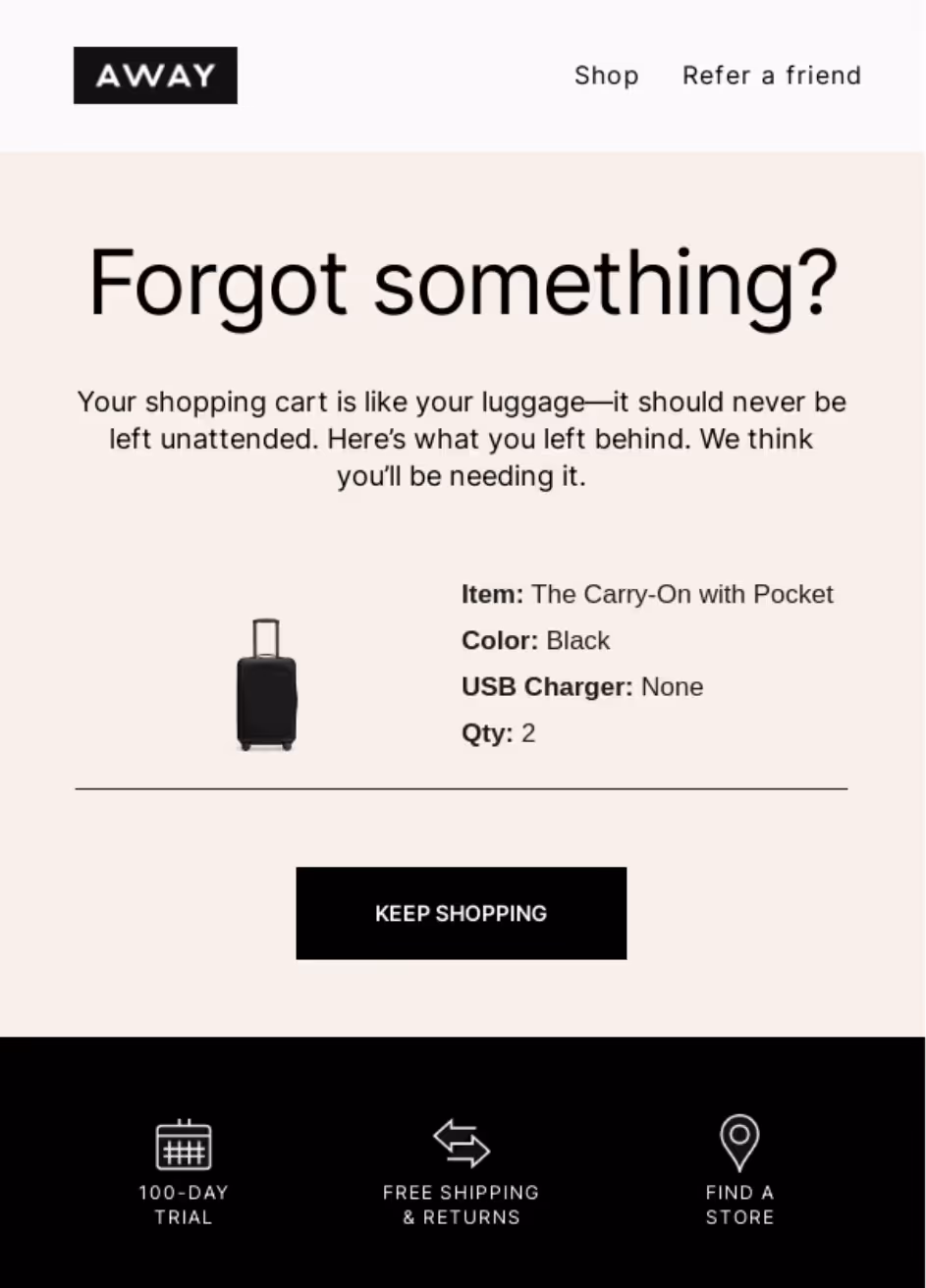 cart abandonment email example