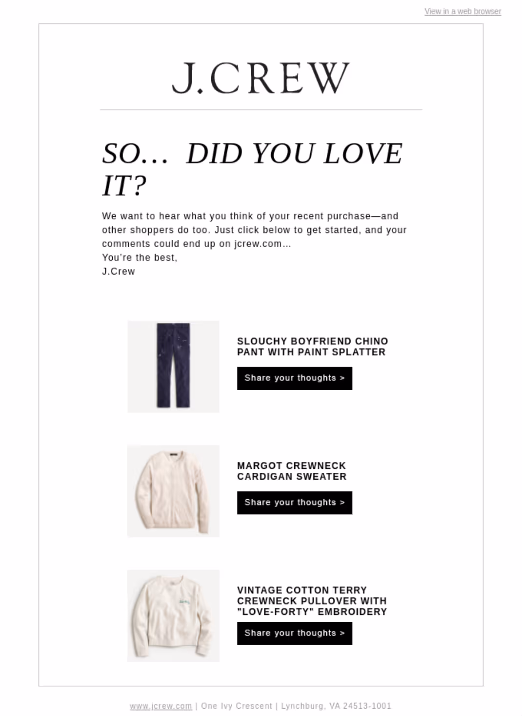 customer feedback email example