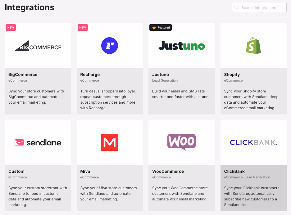 sendlane eCommerce integrations