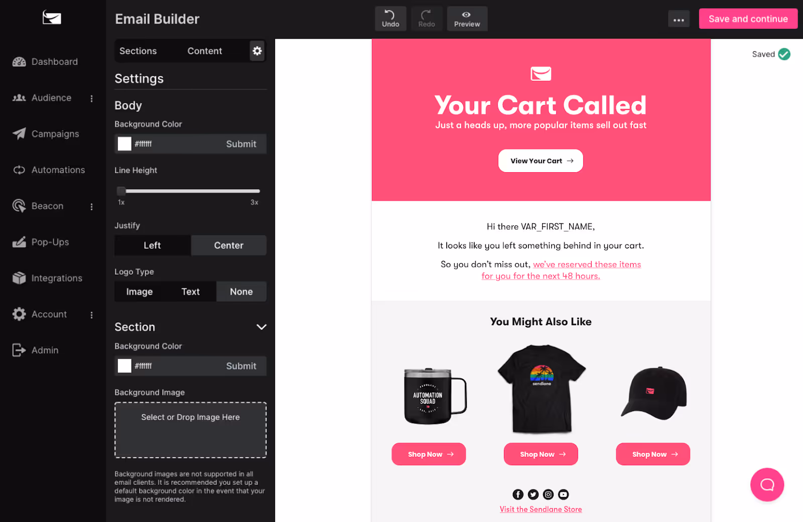 Sendlane email builder
