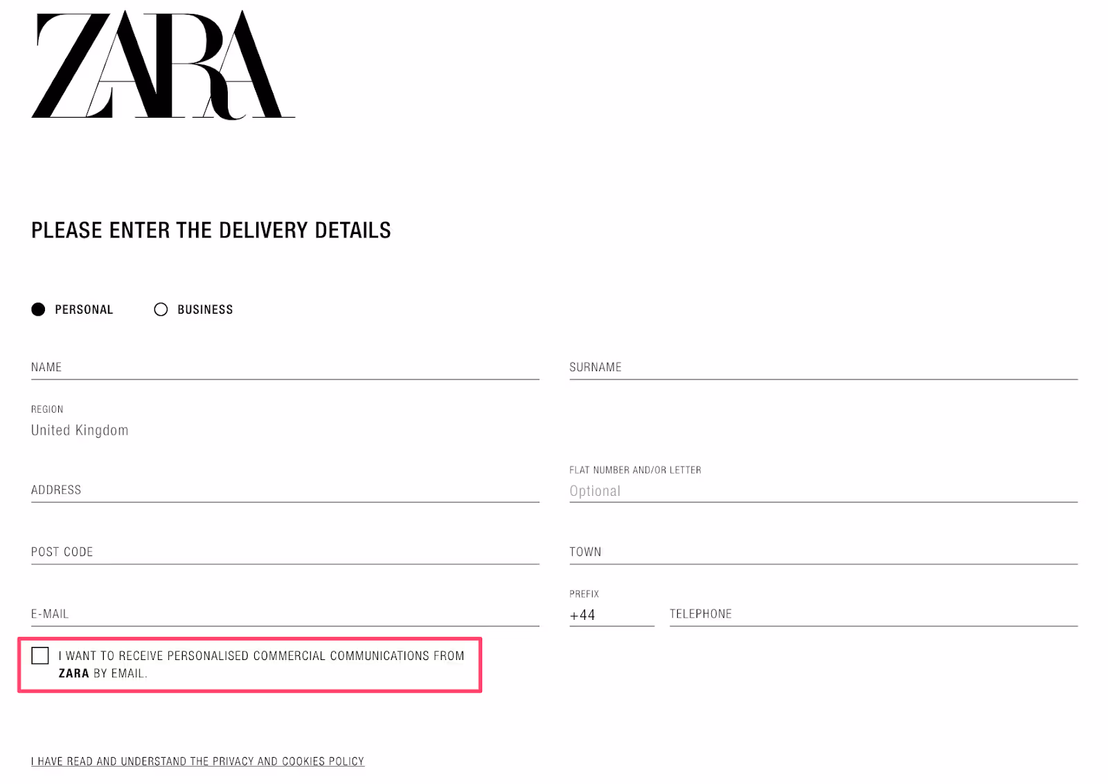 Zara delivery details