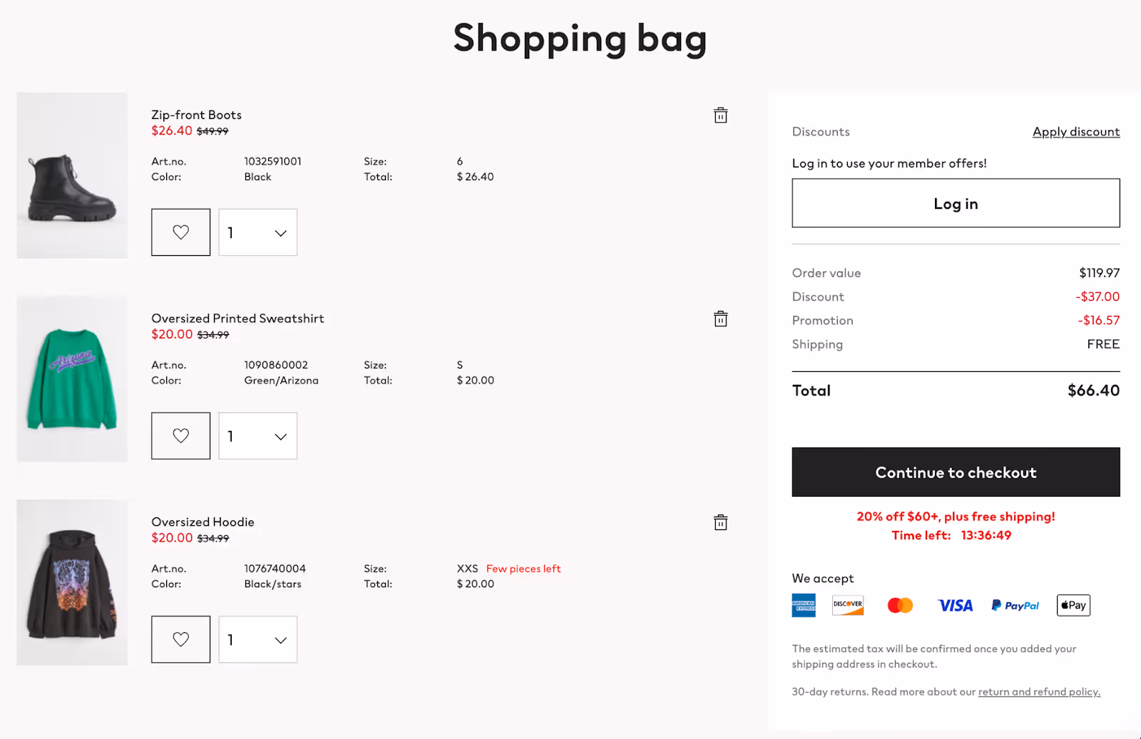 Zara shopping bag summary