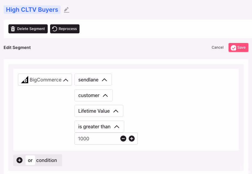 Sendlane email segments set up