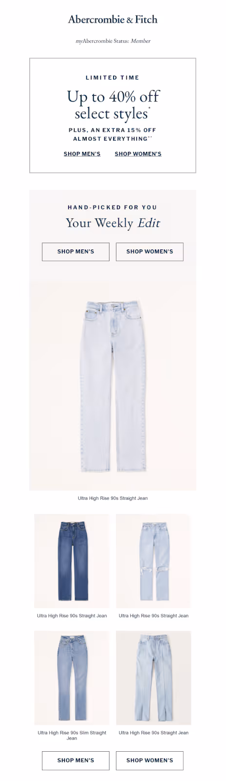 Abercrombie & Fitch personalized product recommendations email