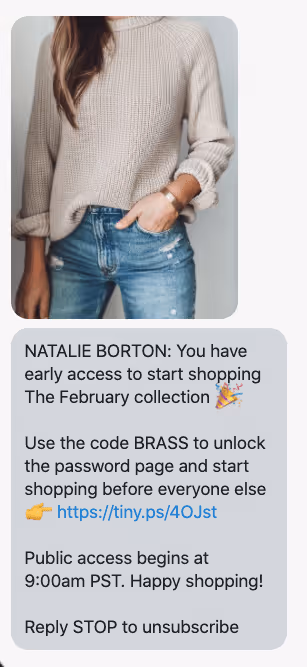 Natalie Borton early access SMS