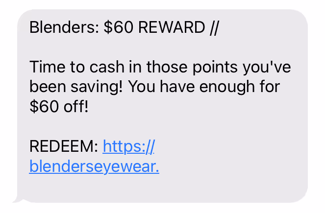 Blenders loyalty rewards SMS
