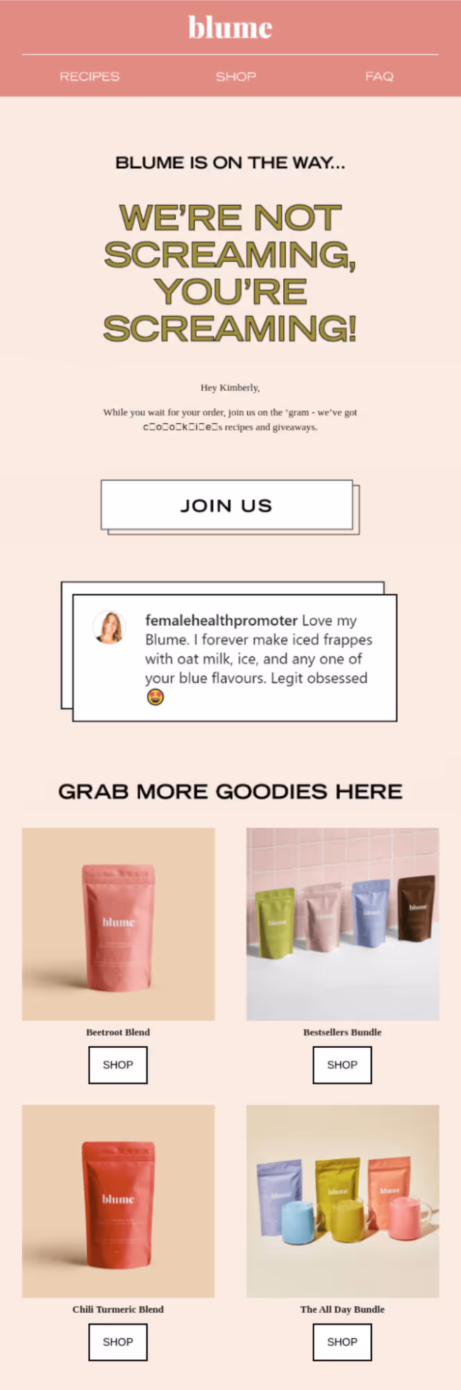 BLUME up-sell email