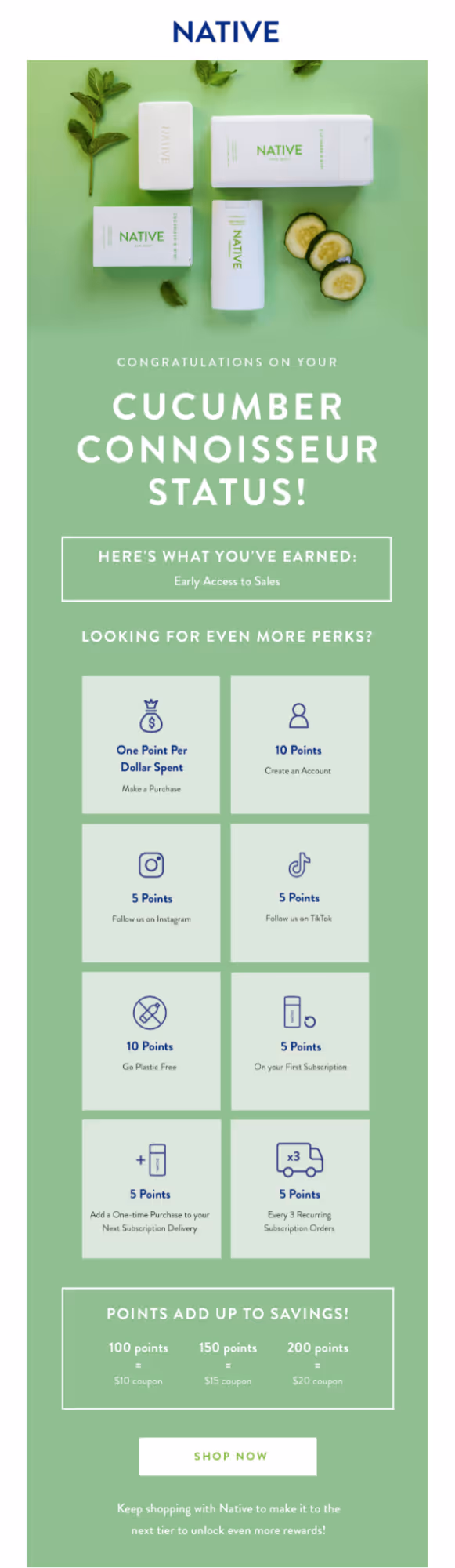 Native loyalty program email
