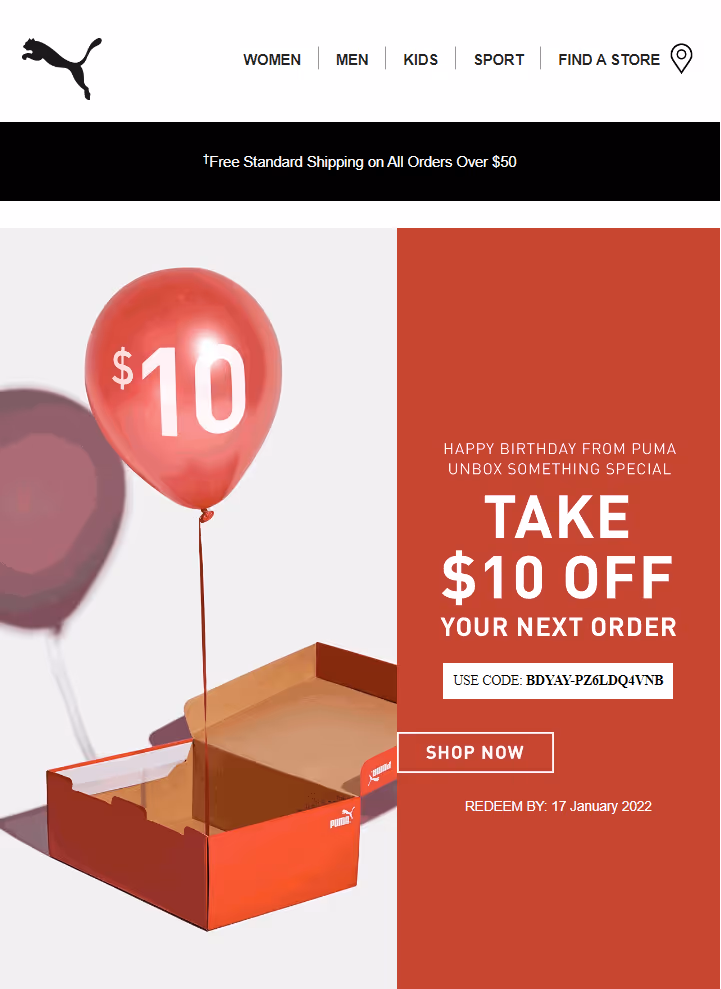 Puma birthday email