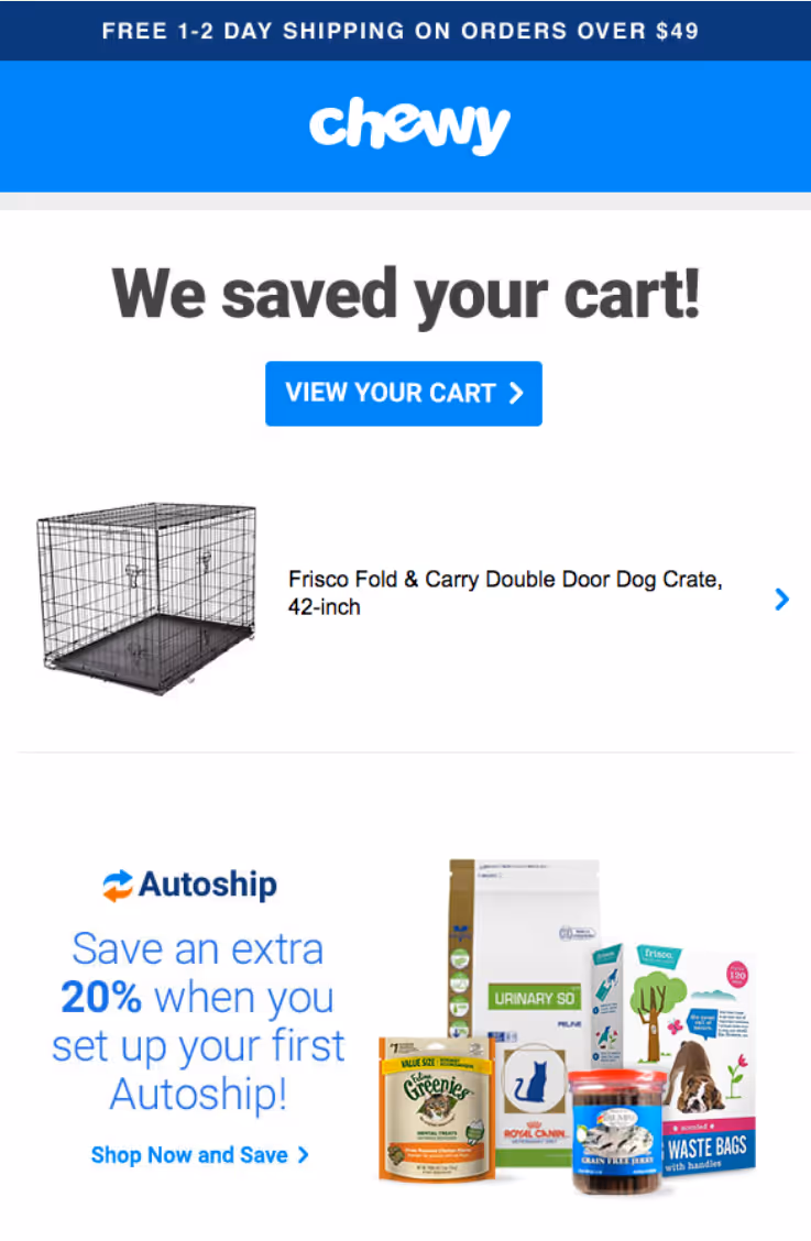 Chewy abandoned cart email