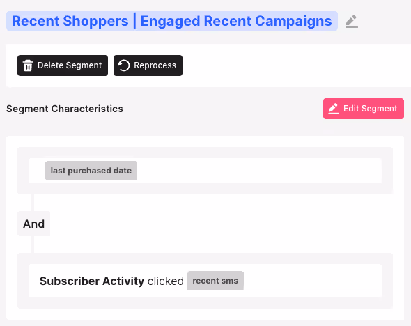 Sendlane recent shoppers segment