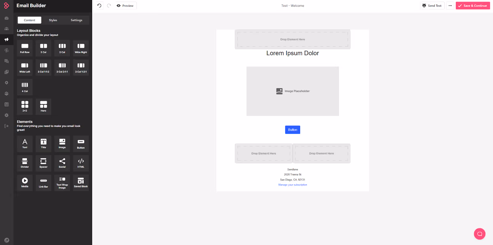 Sendlane email builder