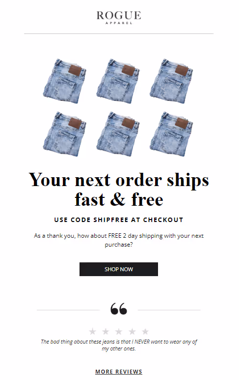 Sendlane post-purchase email template