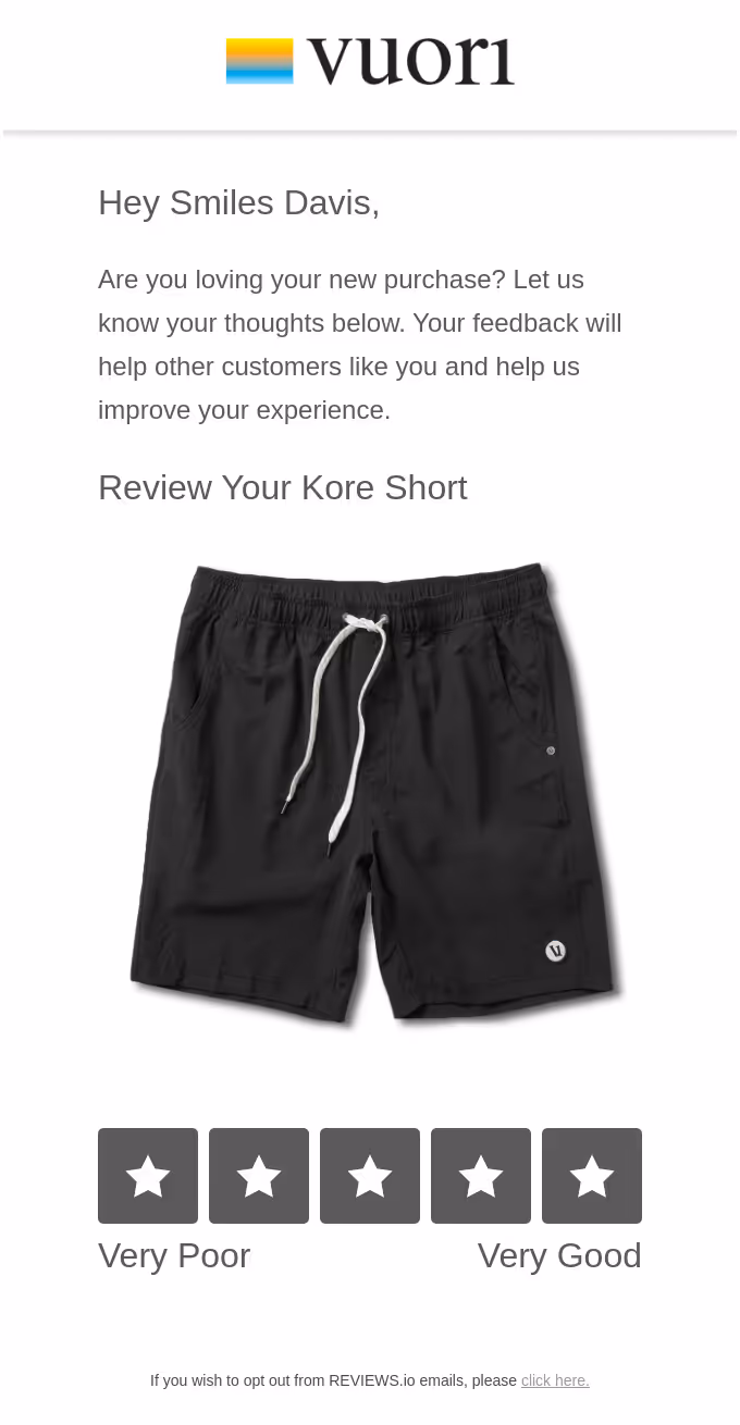 Vuori review request email
