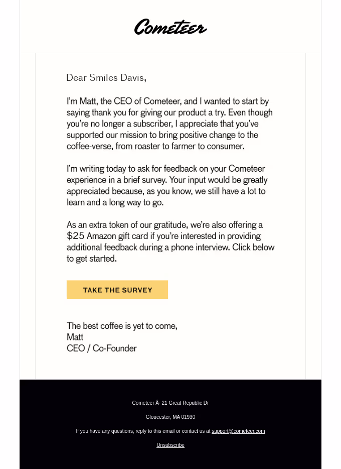 Cometeer Coffee email