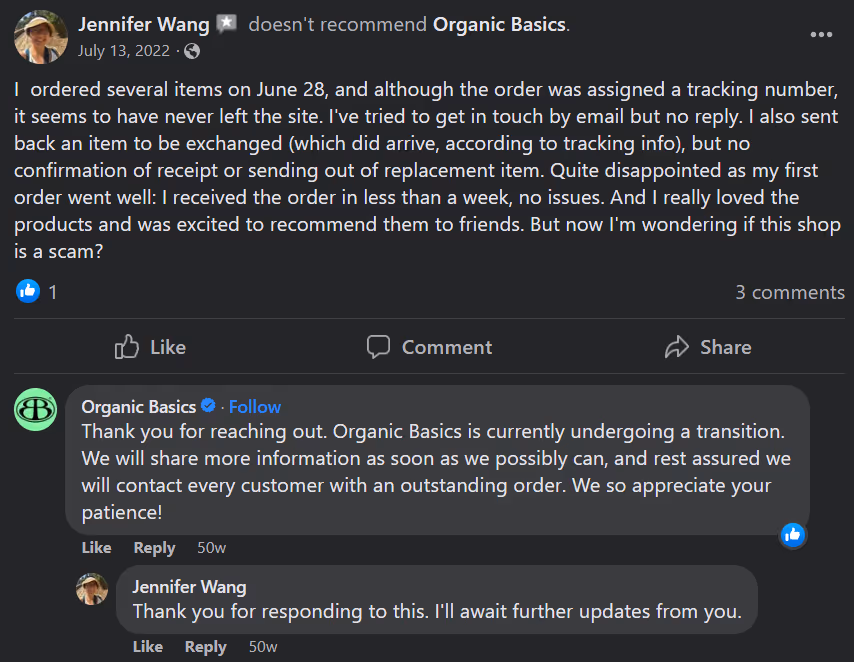Customer review response