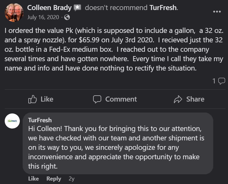 Customer review response
