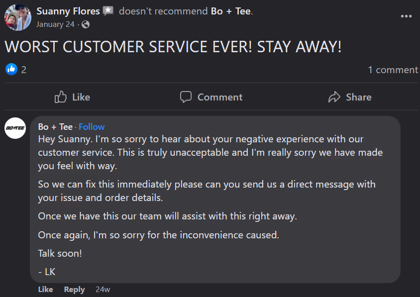 Customer criticism