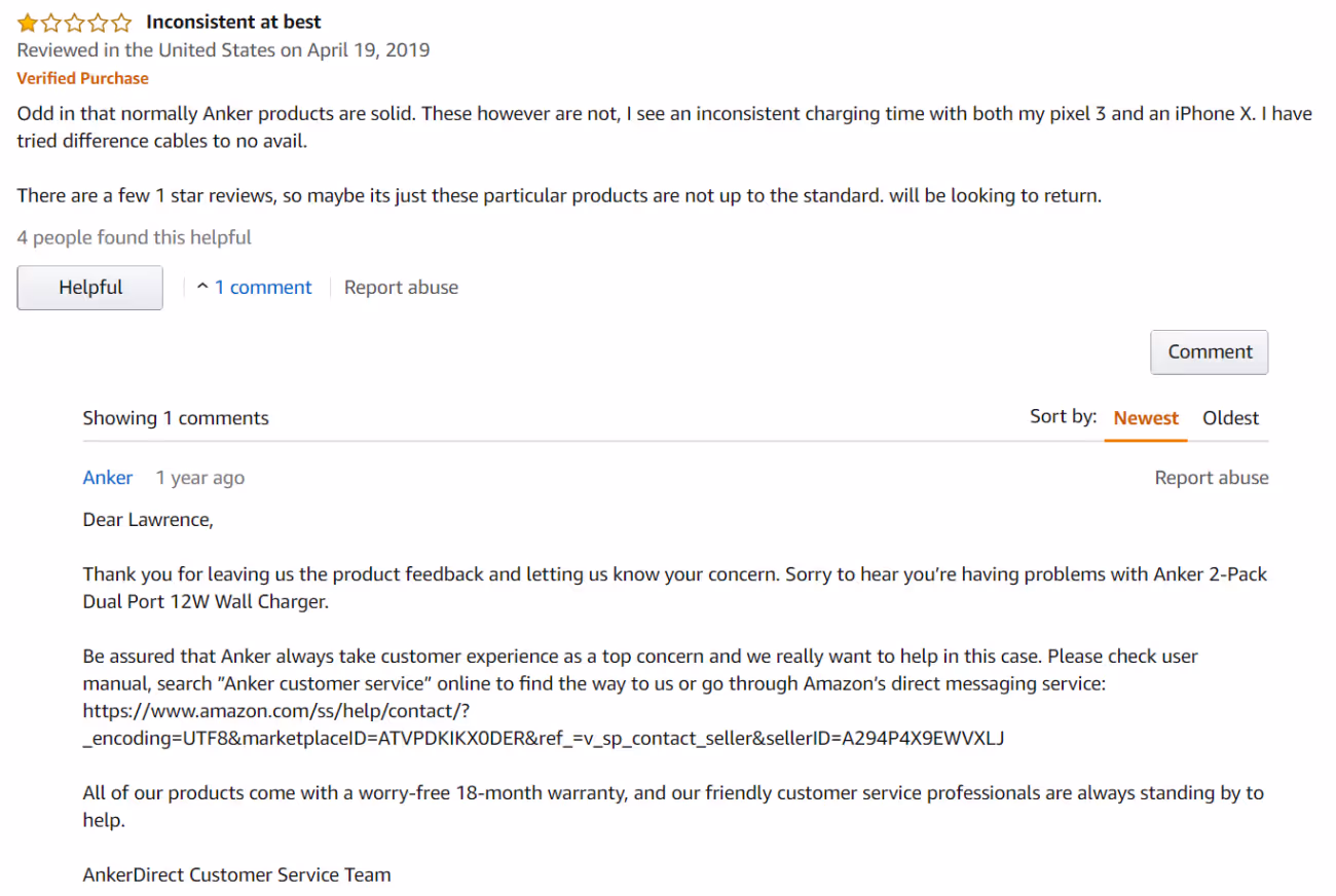Customer review response