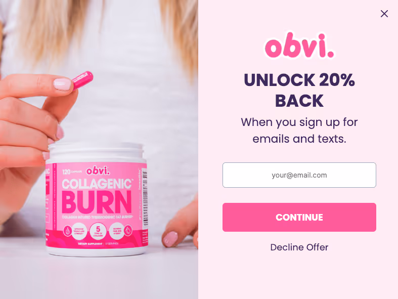 Obvi website pop-up