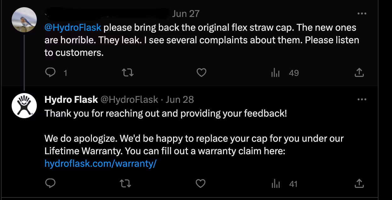 Hydro Flask review response