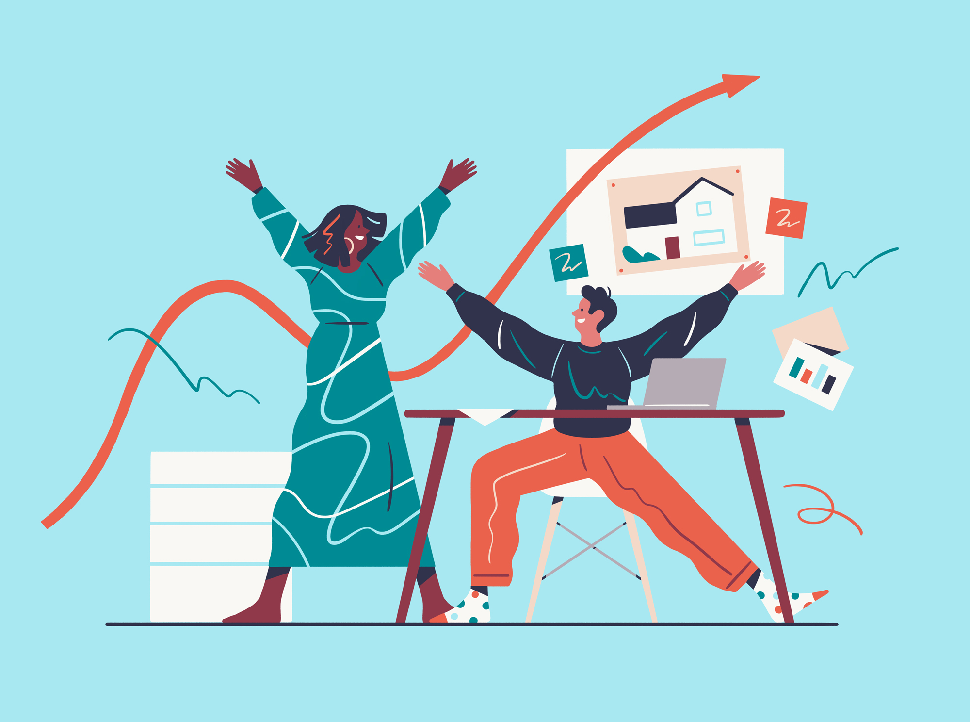 Two homeowners celebrating selling their home with Orchard