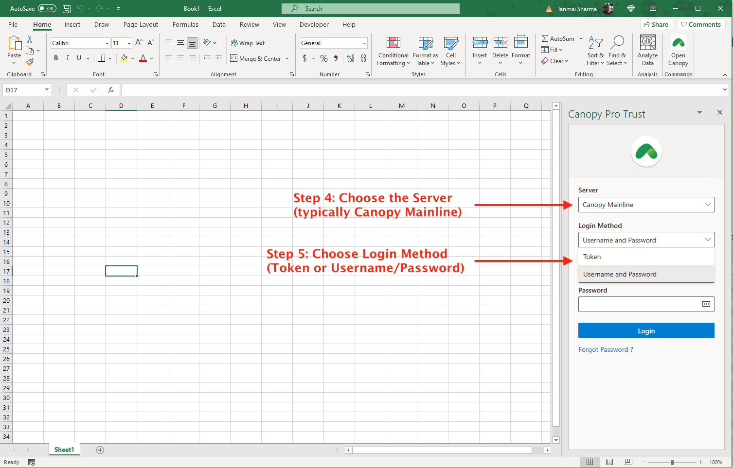 Choose your Canopy Server and Login method