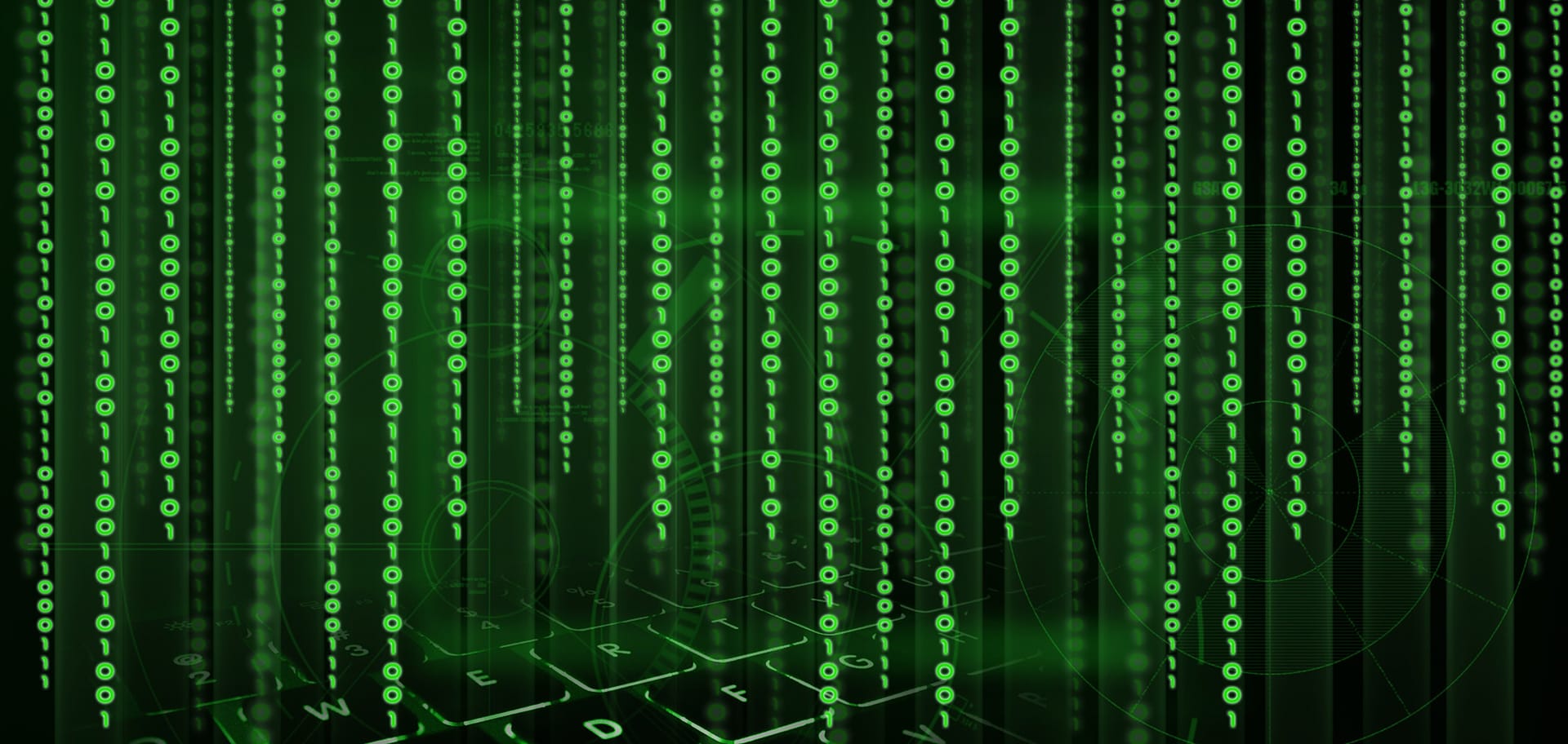Binary code of green 1s and 0s used as header for website privacy policy page, symbolizing digital data and information security.