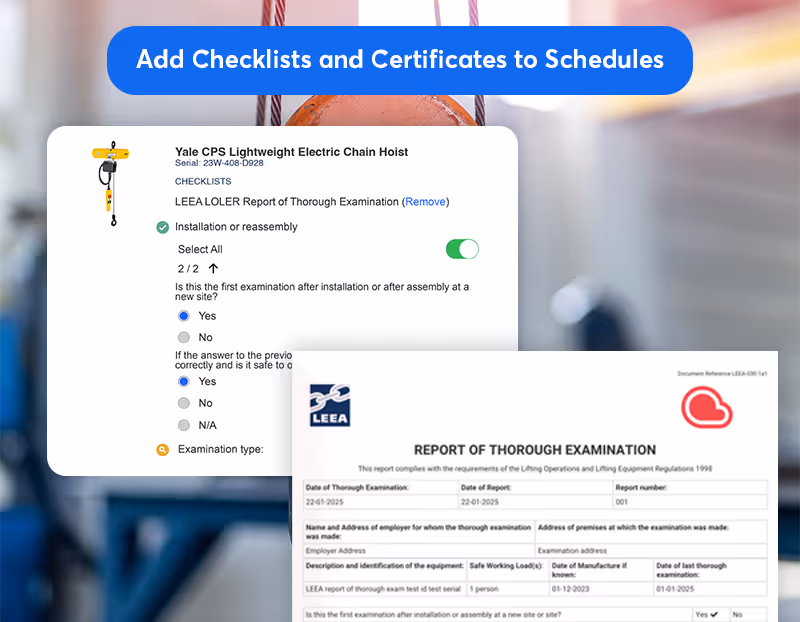 Add checklists or certificates to a schedule