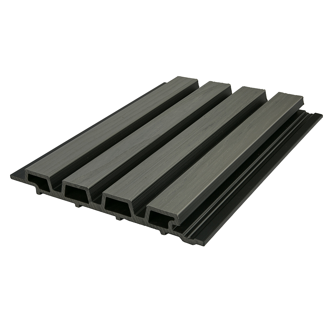 Silver Grey & Black slatted composite cladding